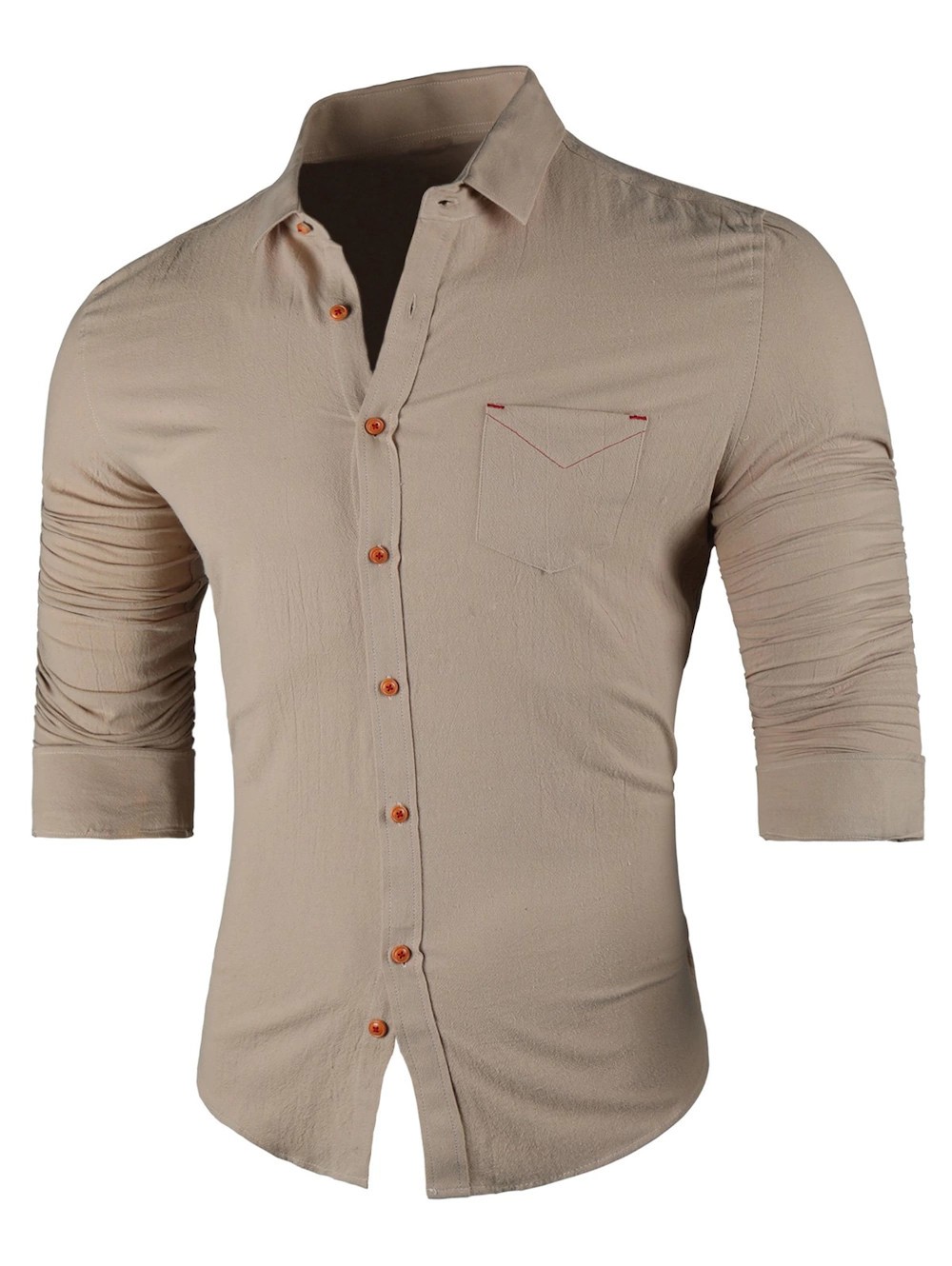Chest Pocket Long Sleeve Casual Shirt - Khaki-0